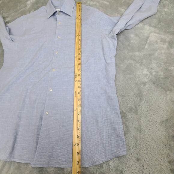 Massimo Dutti Shirt Mens Size Large Blue Houndstooth Button Up Cotton - Picture 5 of 9